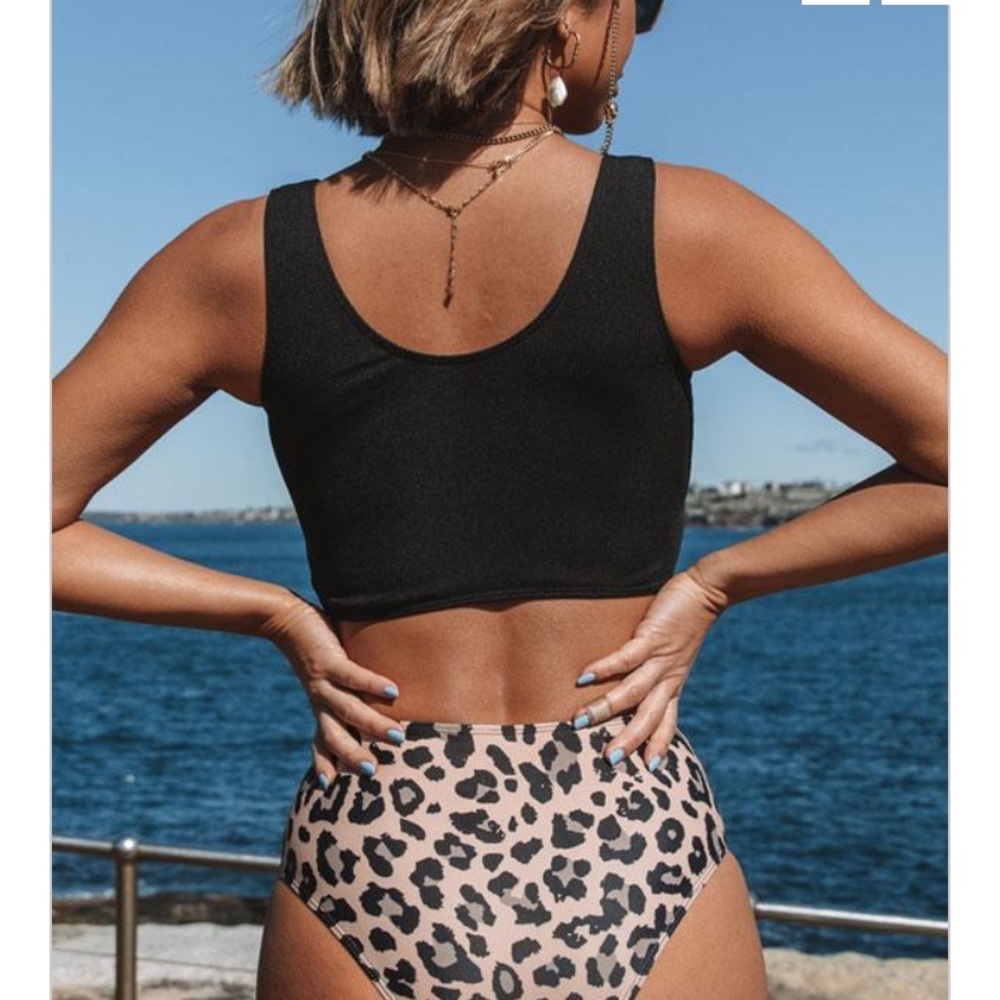 Knot Front Leopard Print Ruched Bikini Set